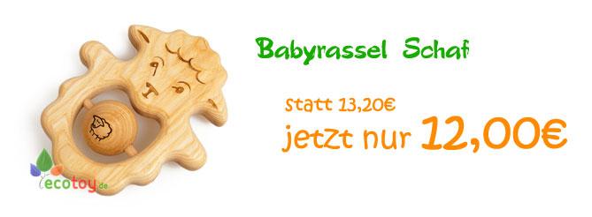 Holz-Babyrassel Schaf - öko Babyspielzeug aus Eschenholz nach Waldorf Art