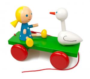 Ziehspielzeug Mädchen und Ente ist ein lustiges Spielzeug für Kleinkinder