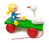 Ziehspielzeug Mädchen und Ente ist ein lustiges Spielzeug für Kleinkinder