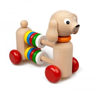 Holzhund mit Rechenrahmen zum Greifen und Schieben - Holzspielzeug ab 3 Jahren