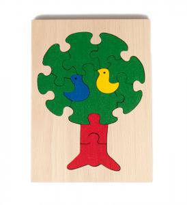 Baum und Vögel Holzpuzzle mit Rahmen