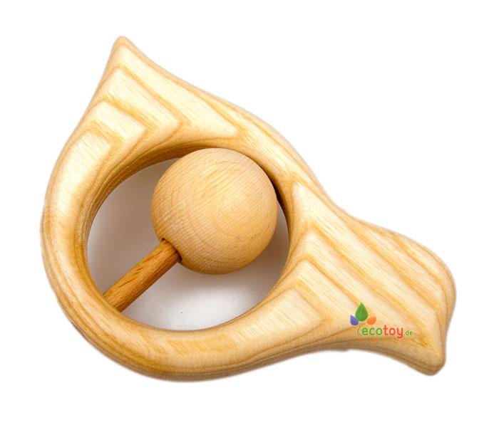 Holz Babyrassel Vogel Okologisches Babyspielzeug Aus Eschenholz Nach Waldorf Art Ecotoy De