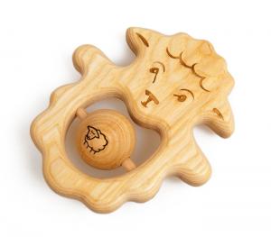 Holz-Babyrassel Schaf - öko Babyspielzeug aus Eschenholz nach Waldorf Art