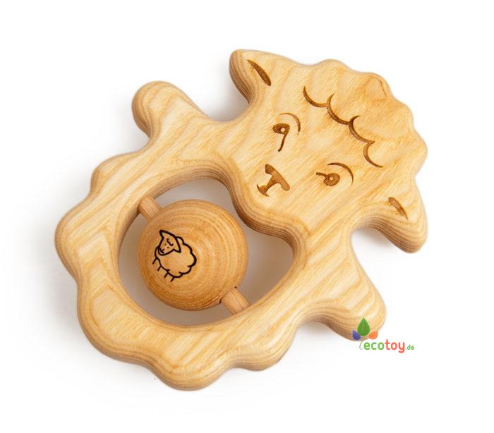 Holz Babyrassel Schaf Oko Babyspielzeug Aus Eschenholz Nach Waldorf Art Ecotoy De