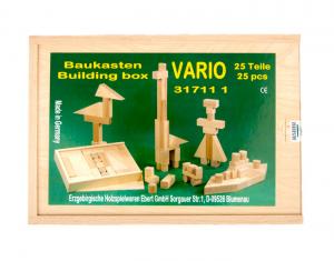 Holzbaukasten Vario mit 25 naturbelassenen Buchenholzbausteinen